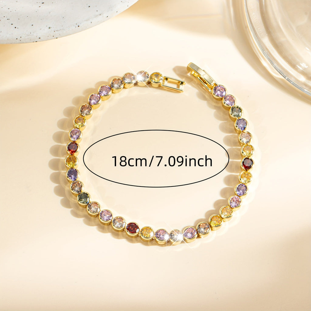 Elegant Multicolor Gemstone Gold Plated Tennis Bracelet