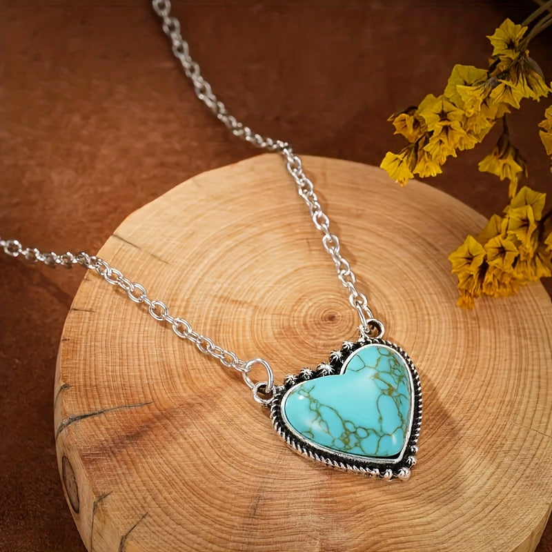 Bohemian Style Turquoise Heart Pendant Necklace