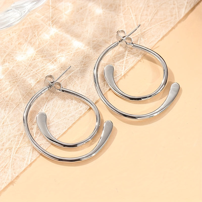 Vintage Simple Patchwork Piercing Silver Plated Earrings