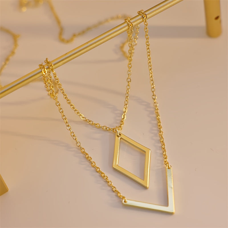 Retro Geometric Design Gold V-Pendant Necklace