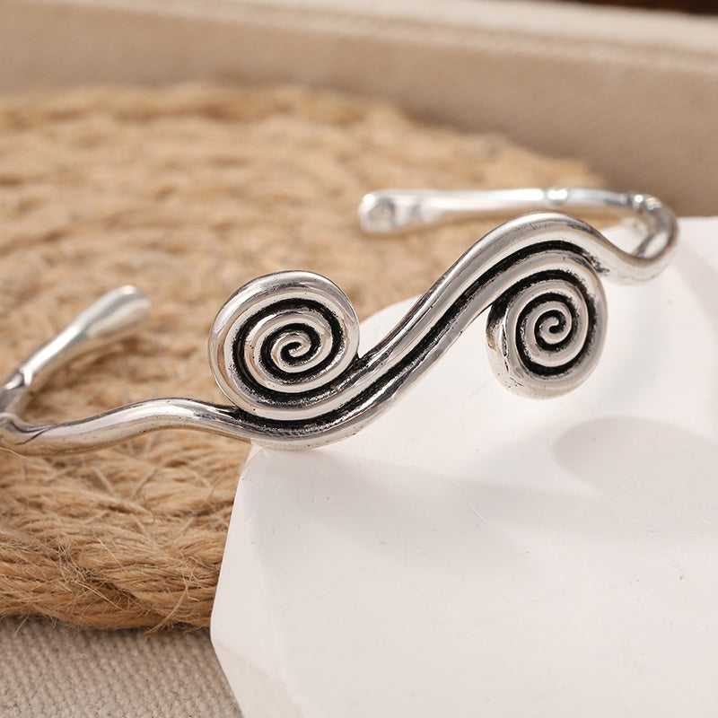 Vintage Gold White Plated Spiral Cuff Bangle Bracelet