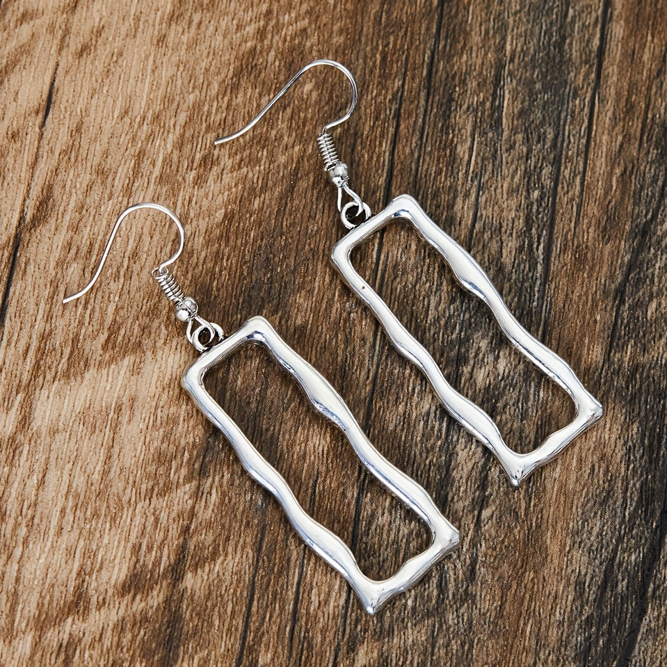 Vintage Gothic Hollow Geometric Long Bar Pendant Earrings