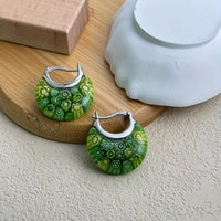 Colorful Millefiori Half-Hoop Earrings