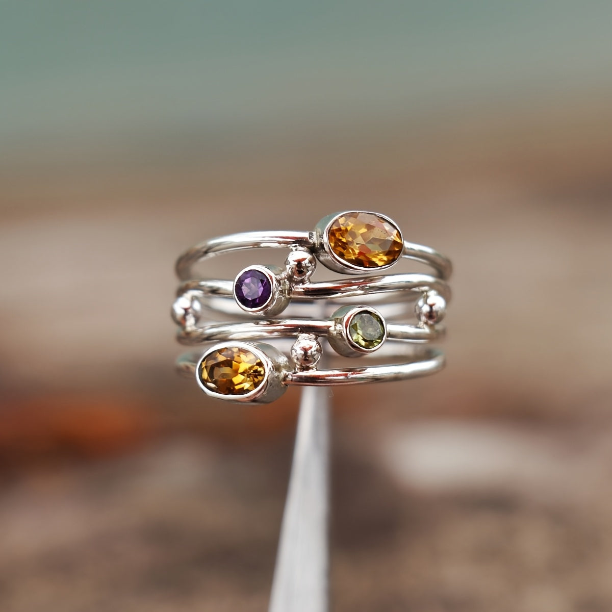 Bohemian Multicolor Gemstone Stacking Ring