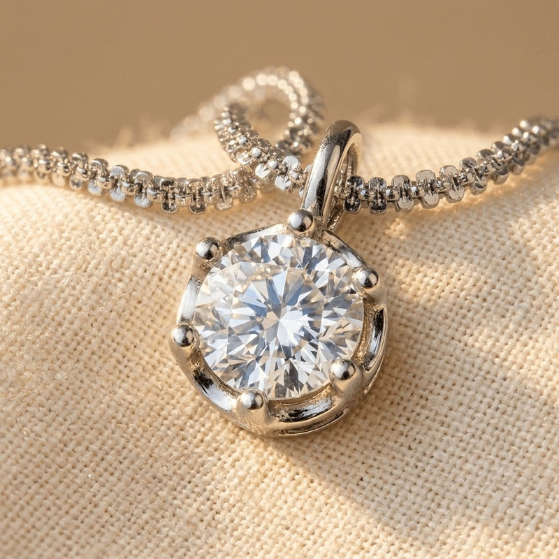 925 Sterling Silver Elegant Moissanite Solitaire Pendant Necklace: Tim Necklace