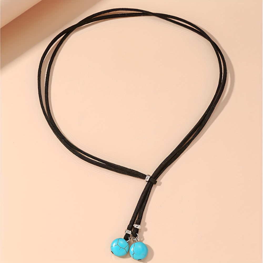 Bohemian Y-Design Double Turquoise Round Beads Necklace