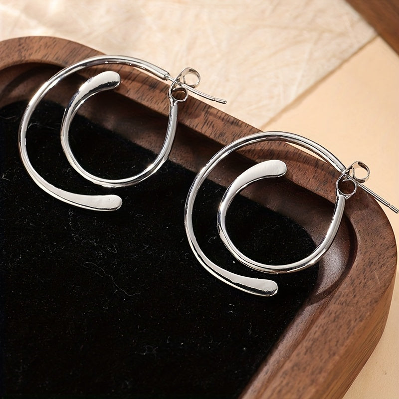 Vintage Simple Patchwork Piercing Silver Plated Earrings