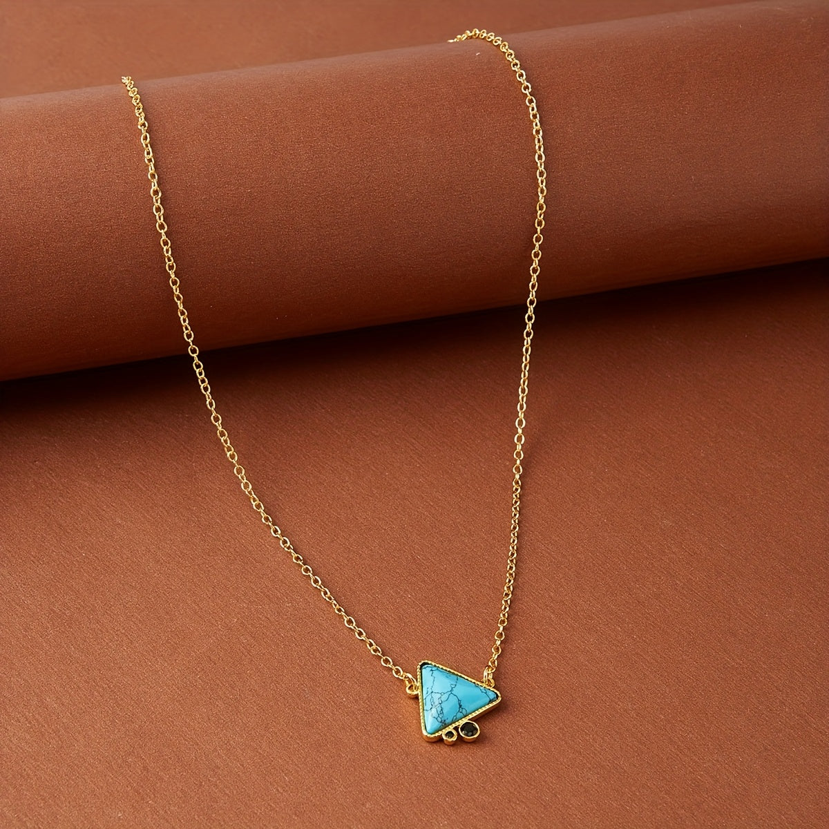Elegant Geometric Turquoise Triangle Pendant Necklace