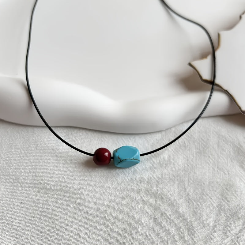 Bohemian Turquoise and Cinnabar Round Beaded Pendant Necklace
