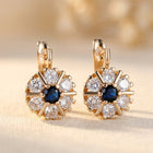 Blue Crystal White Zircon Flower Hoop Earrings