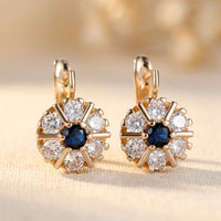 Blue Crystal White Zircon Flower Hoop Earrings