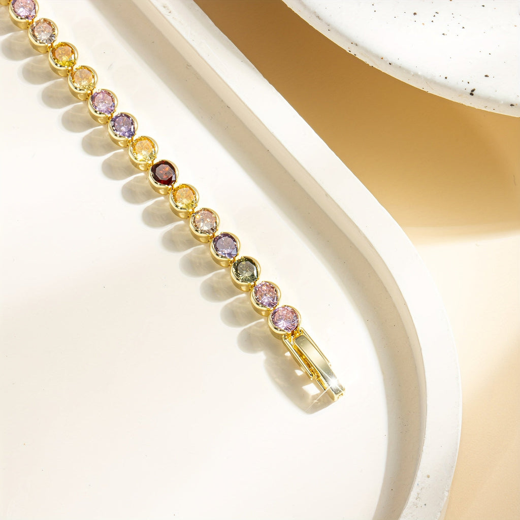 Elegant Multicolor Gemstone Gold Plated Tennis Bracelet
