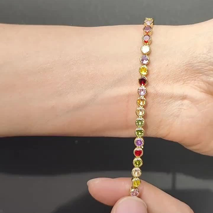 Elegant Multicolor Gemstone Gold Plated Tennis Bracelet