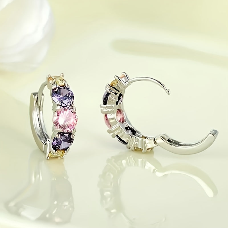 Elegant Vintage Style Colourful Zirconia Hoop Earrings
