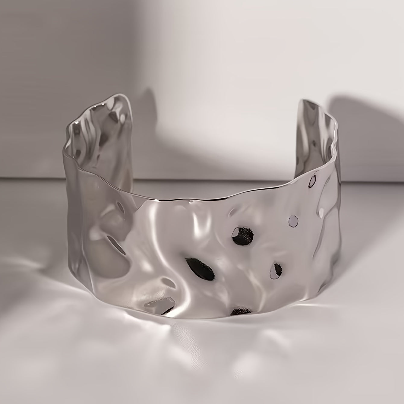 Elegant Polished Sculptural Wide Cuff Bracelet