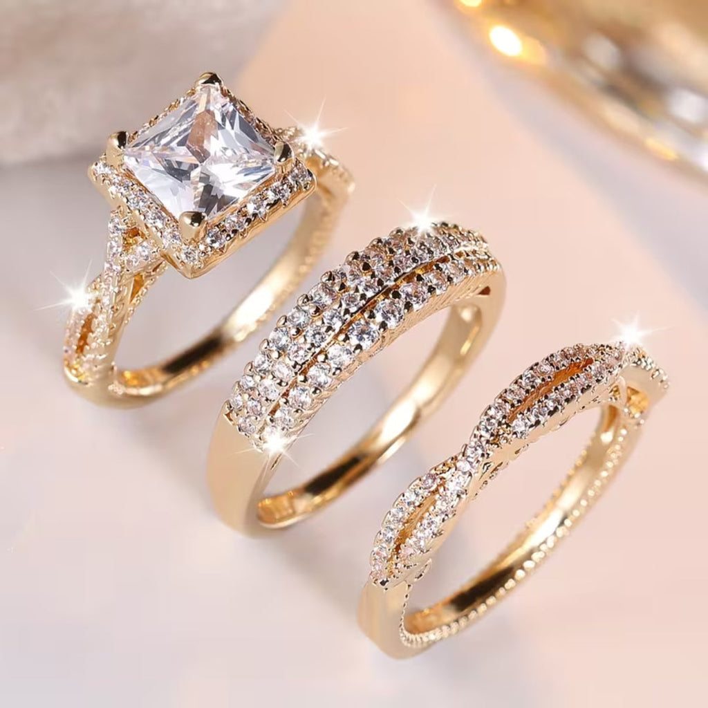 Pavé Solitaire Ring Trio Set