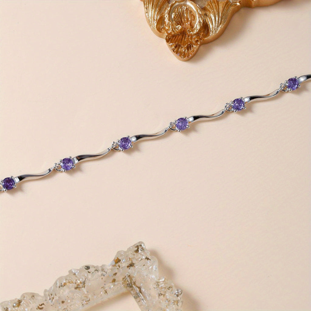 Elegant Wavy Purple Synthetic Zirconia Bracelet