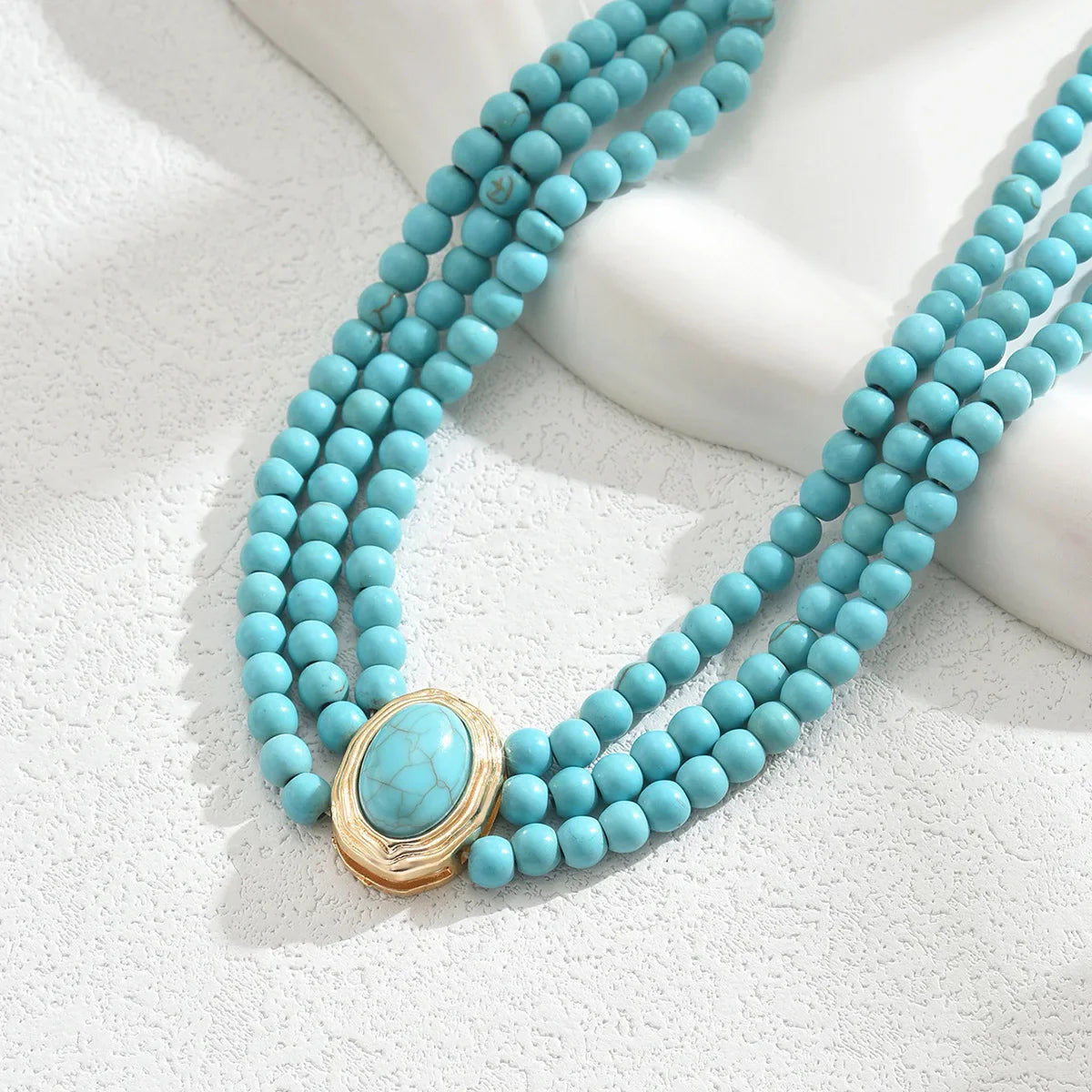 Turquoise Triple-Strand Choker Necklace