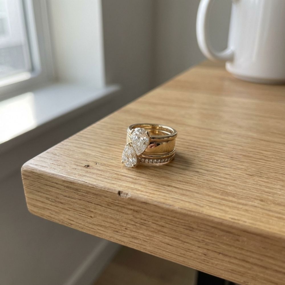 Vintage Inspired Double Zirconia Drop Ring