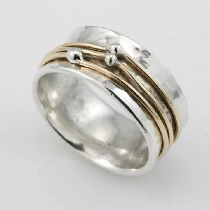 Vintage Mixed Gold Layered Silver Spinner Comfort Ring