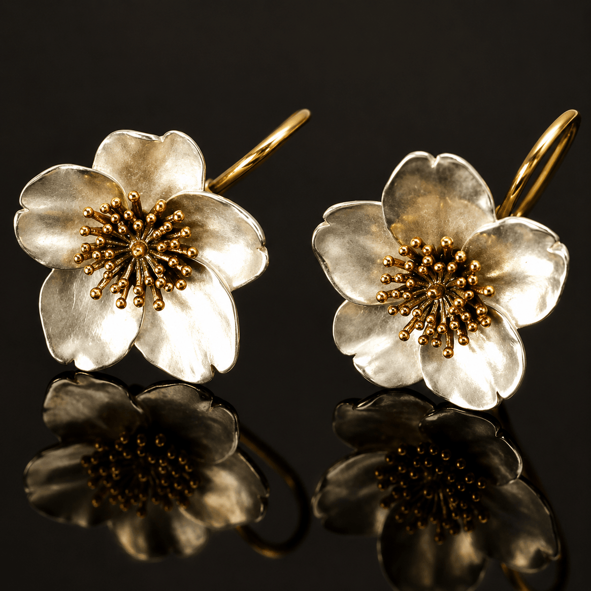Classic Silver Flower Earrings with Gold Center Detail