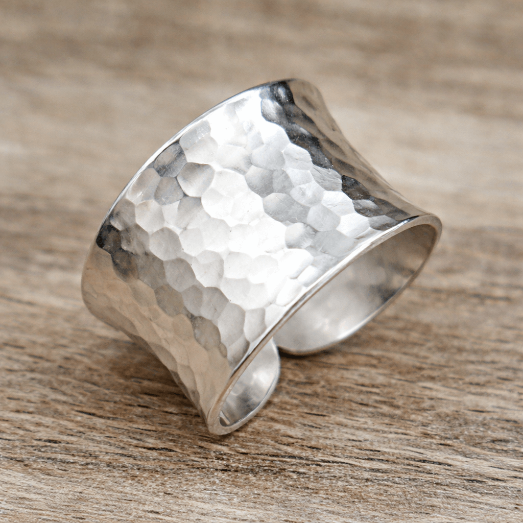 Elegant Adjustable Handmade Hammered Texture Ring