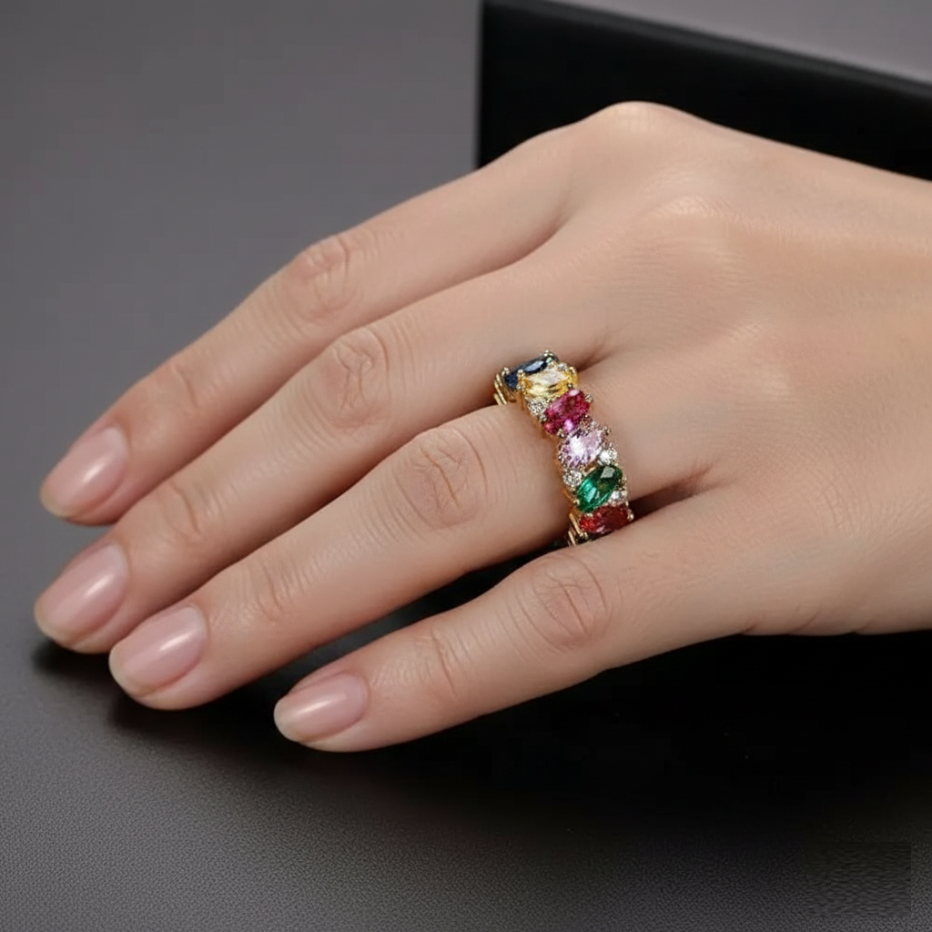 Elegant Vintage Multicolor Zirconia Gold Plated Ring