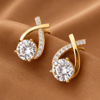 Golden Cross Zirconia Stud Earrings