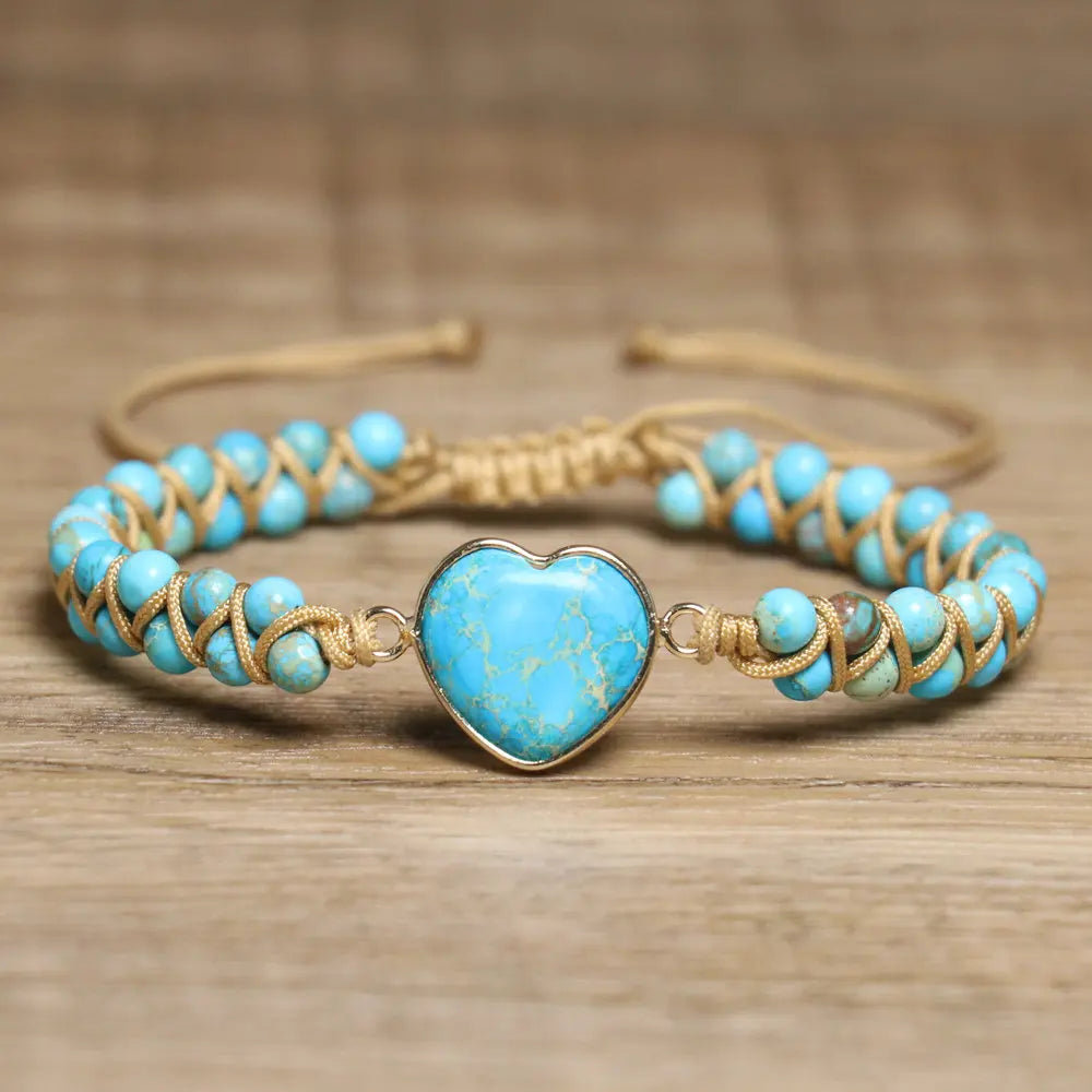 Vintage Boho Beaded Turquoise Heart Charm Bracelet
