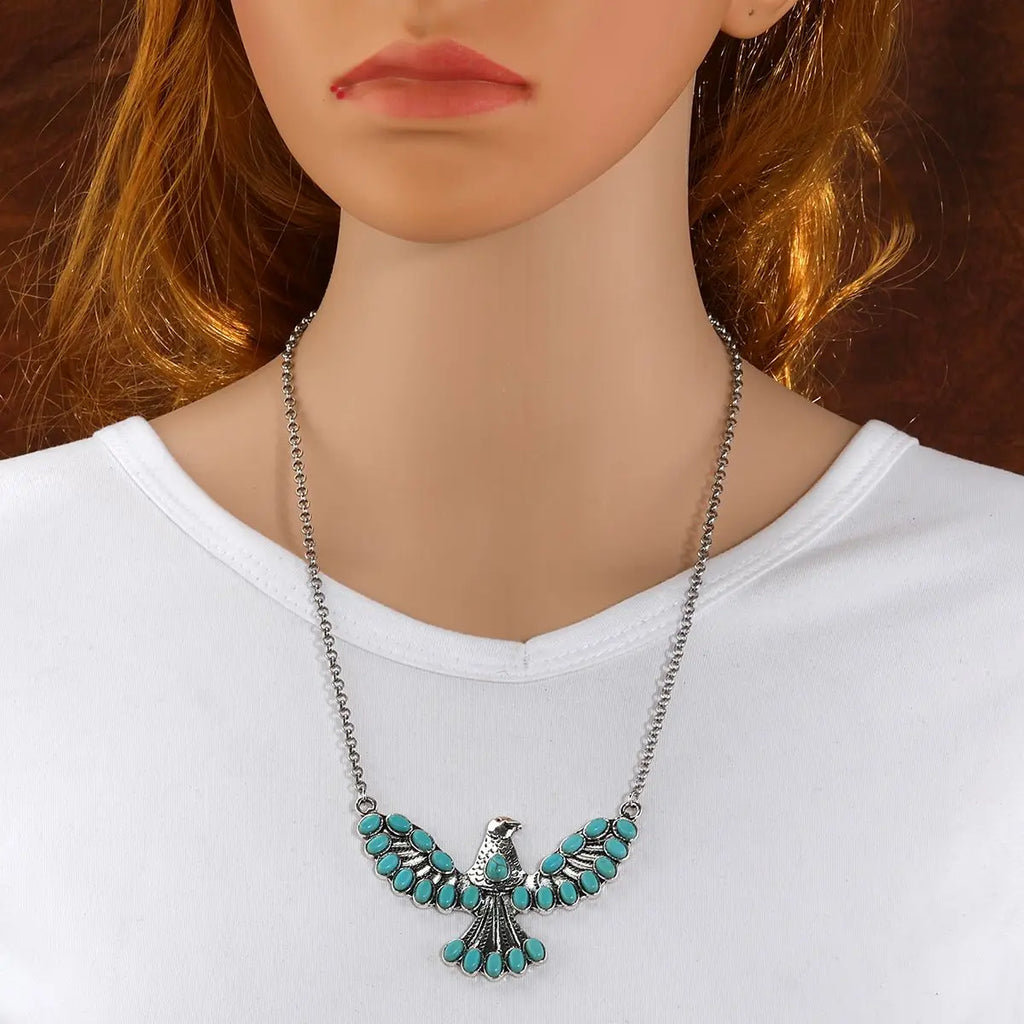 Bohemian Southwestern Turquoise Eagle Pendant Necklace