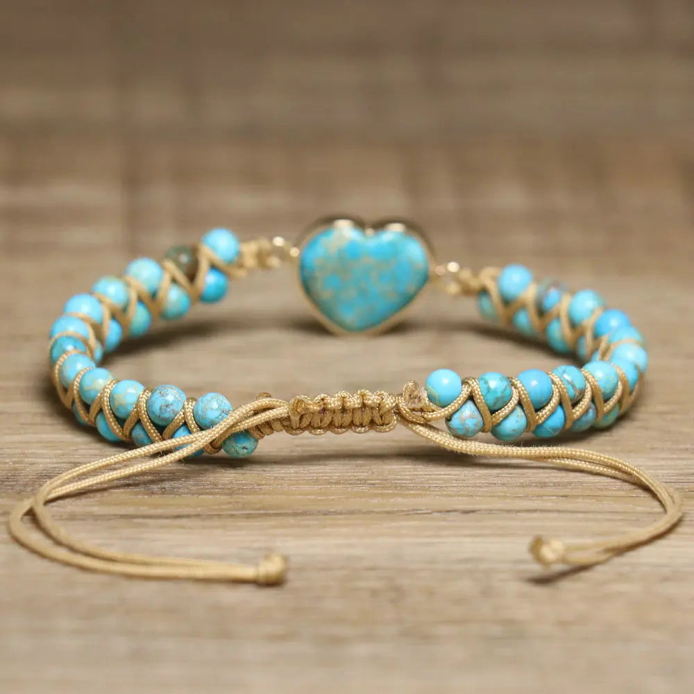 Vintage Boho Beaded Turquoise Heart Charm Bracelet