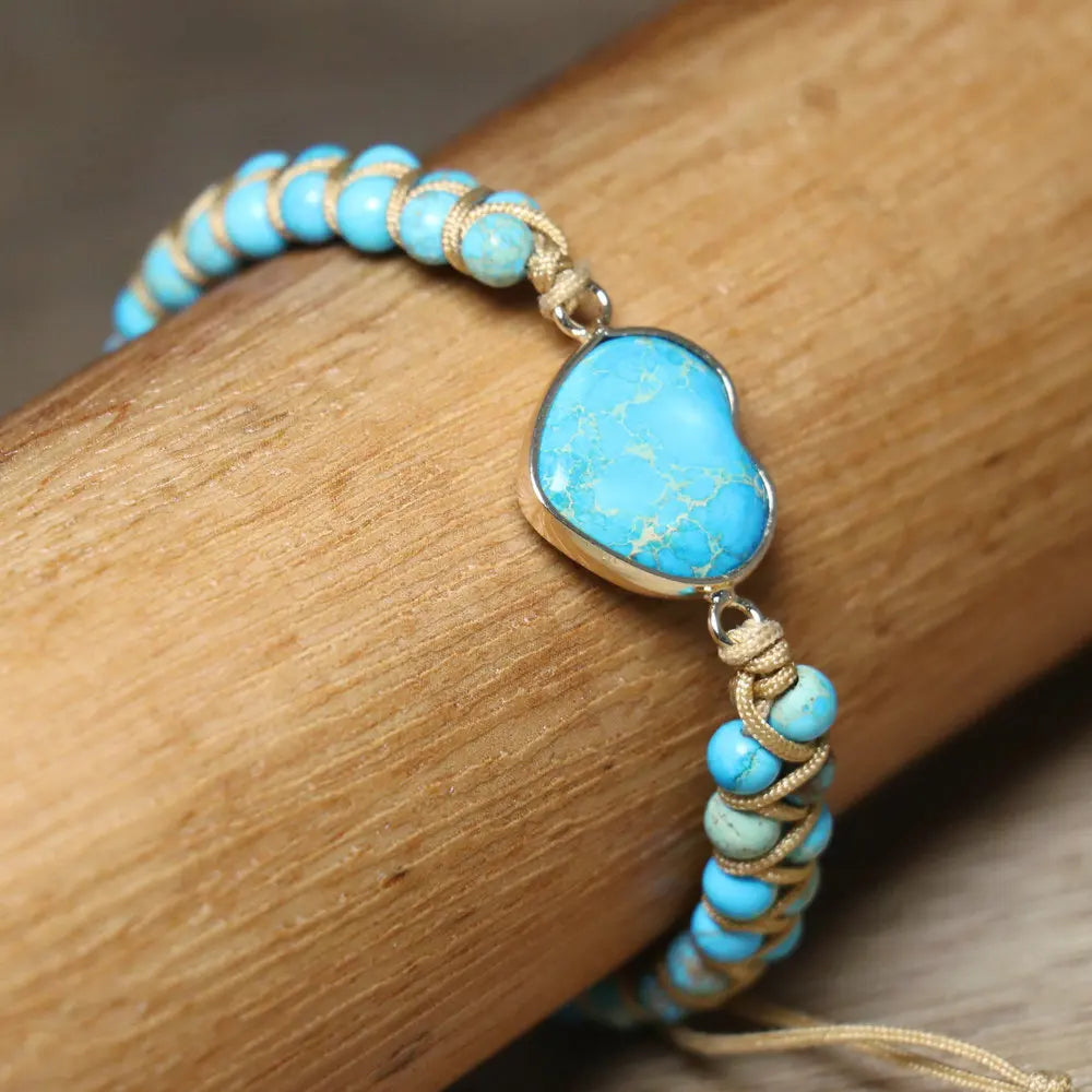 Vintage Boho Beaded Turquoise Heart Charm Bracelet