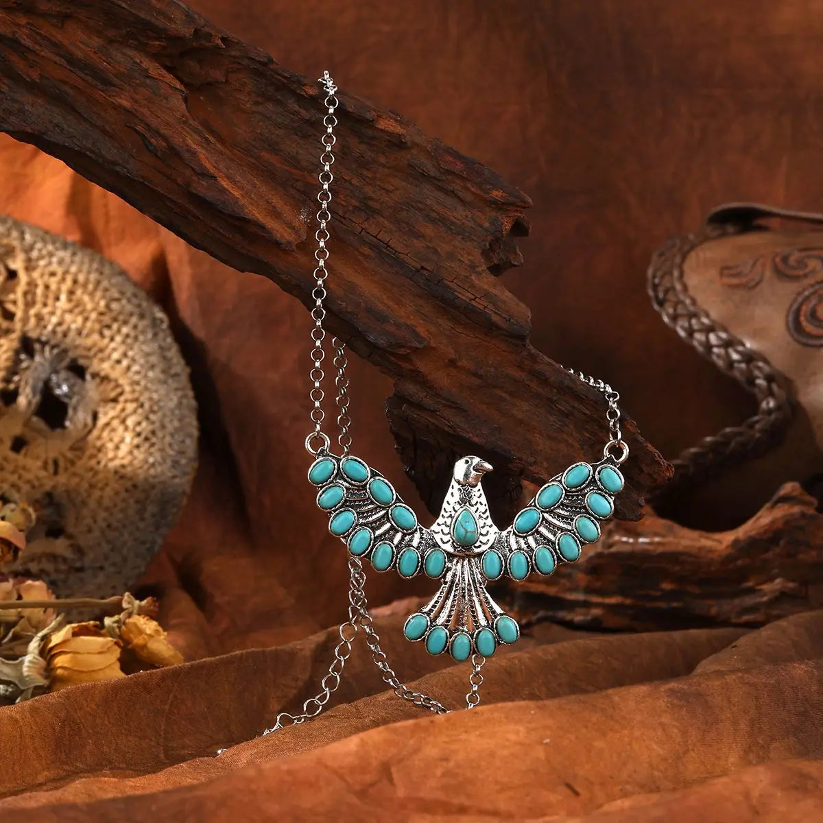 Bohemian Southwestern Turquoise Eagle Pendant Necklace