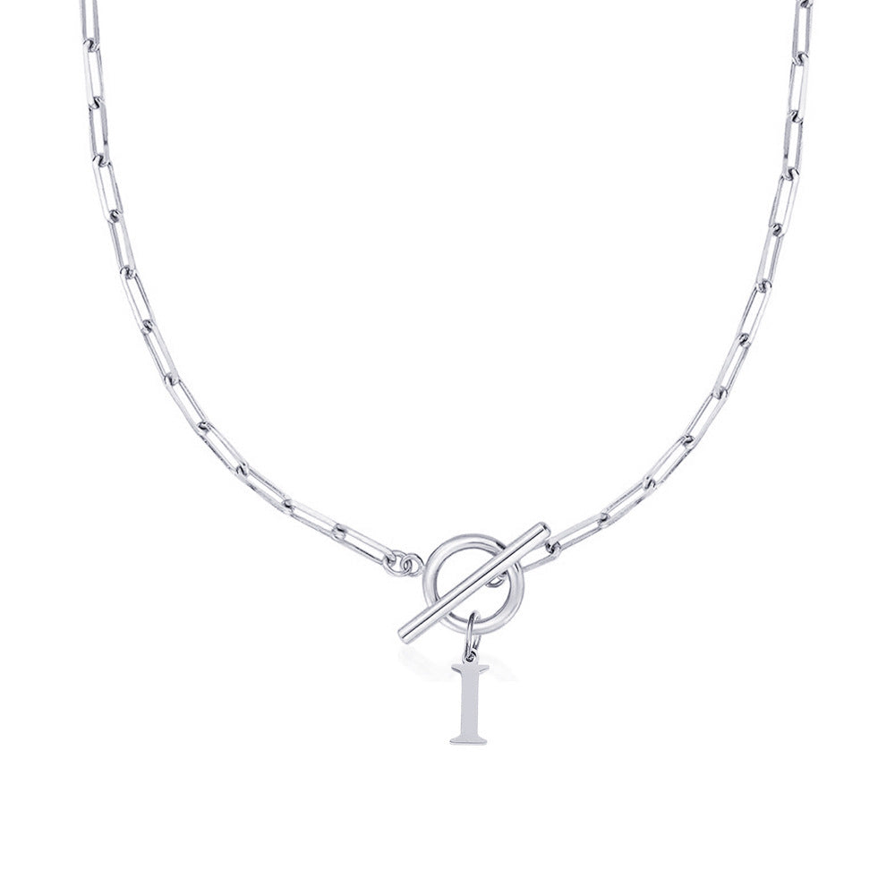 Paperclip Initial Necklace with Circle Toggle Clasp