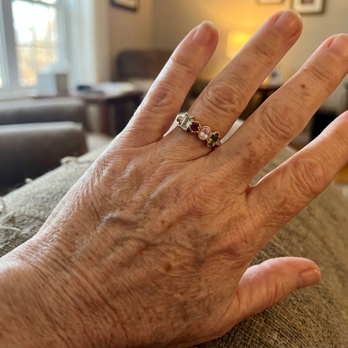 Vintage Multi Gemstone Gold Plated Floral Ring