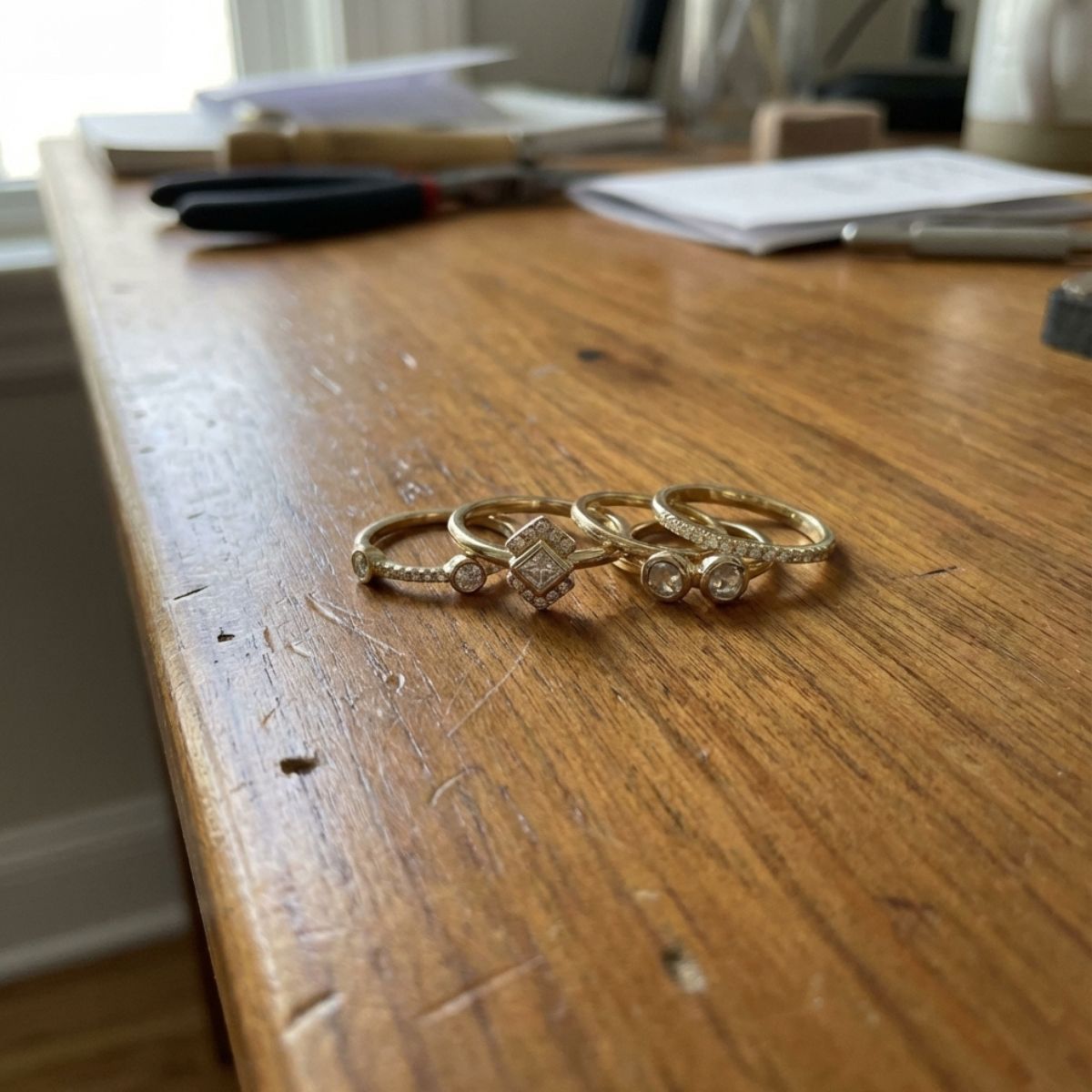 Vintage Art Deco Inspired Gold Plated Stackable Ring Set