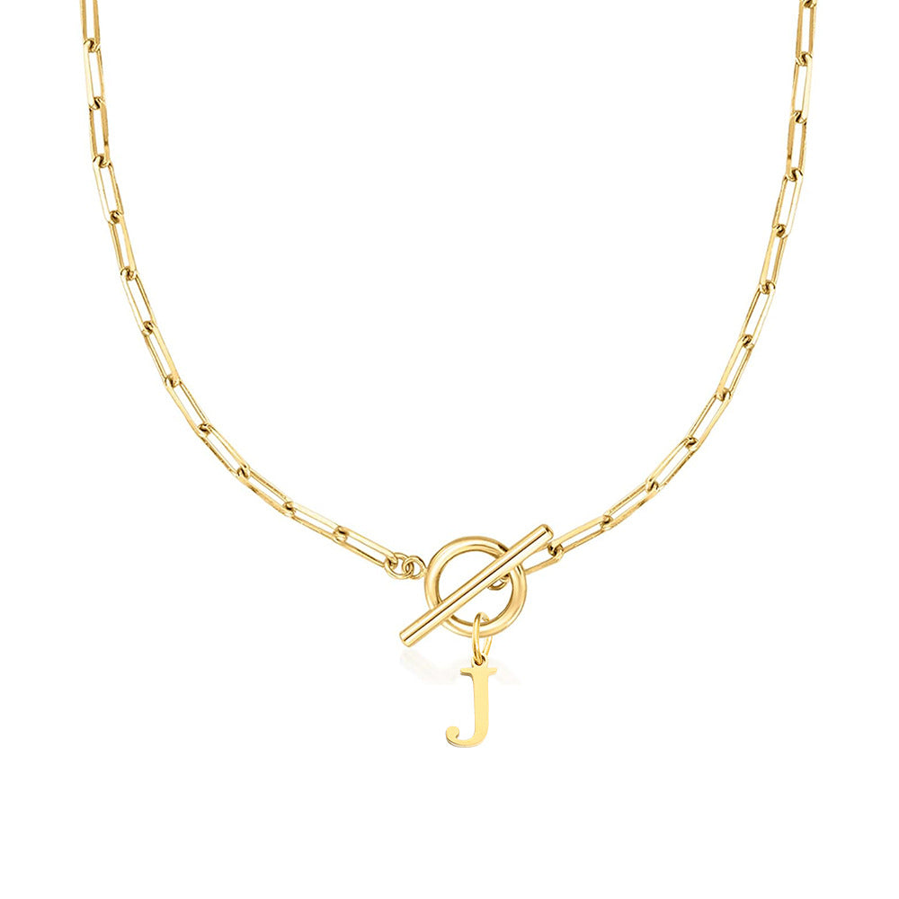 Paperclip Initial Necklace with Circle Toggle Clasp