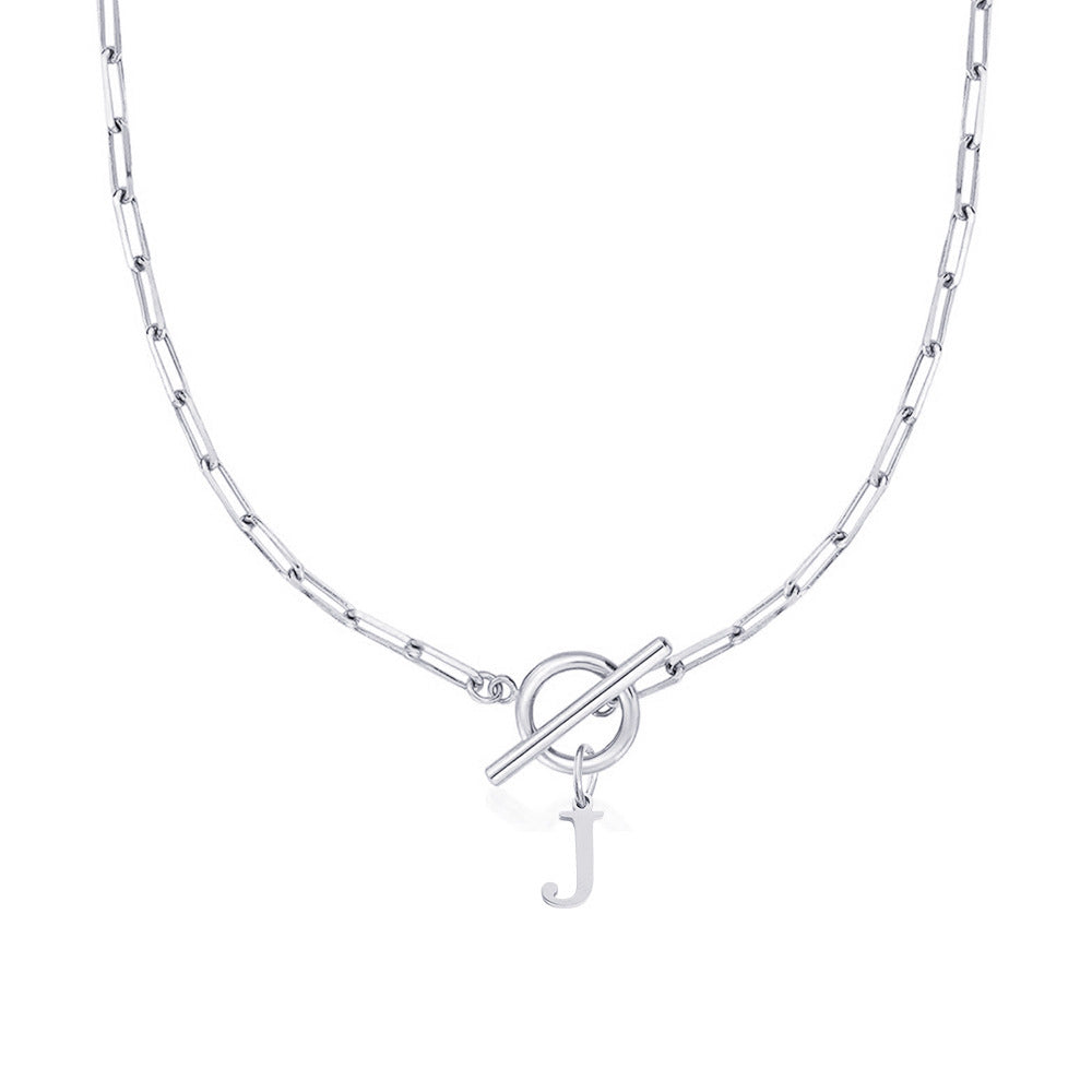 Paperclip Initial Necklace with Circle Toggle Clasp