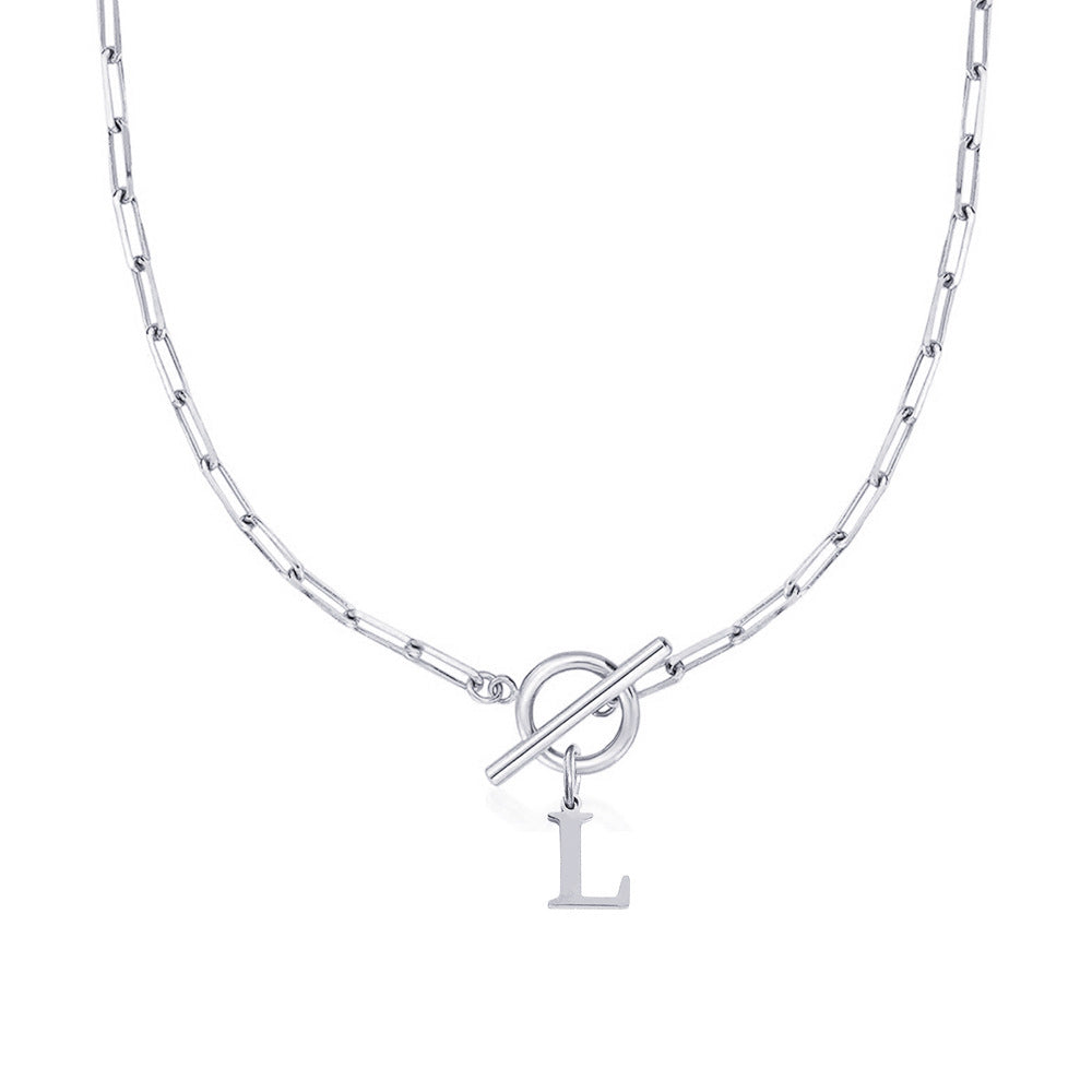 Paperclip Initial Necklace with Circle Toggle Clasp