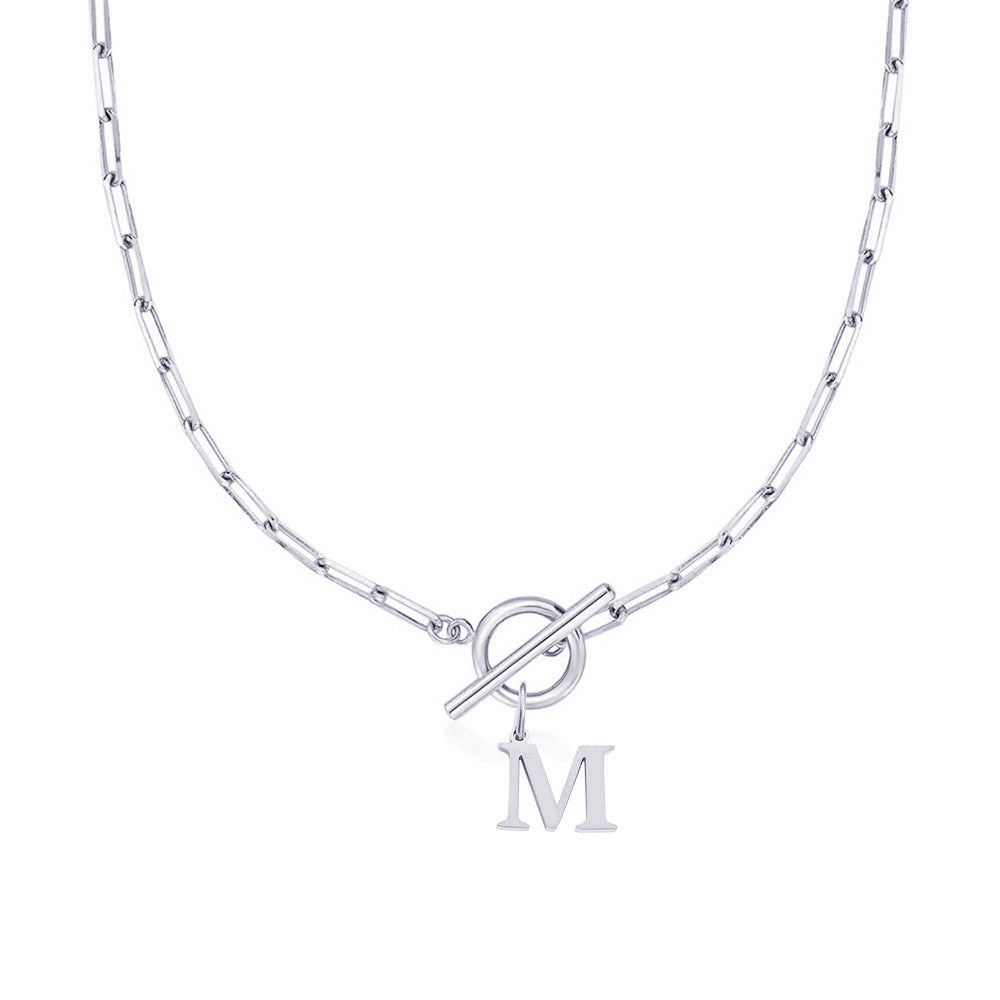 Paperclip Initial Necklace with Circle Toggle Clasp