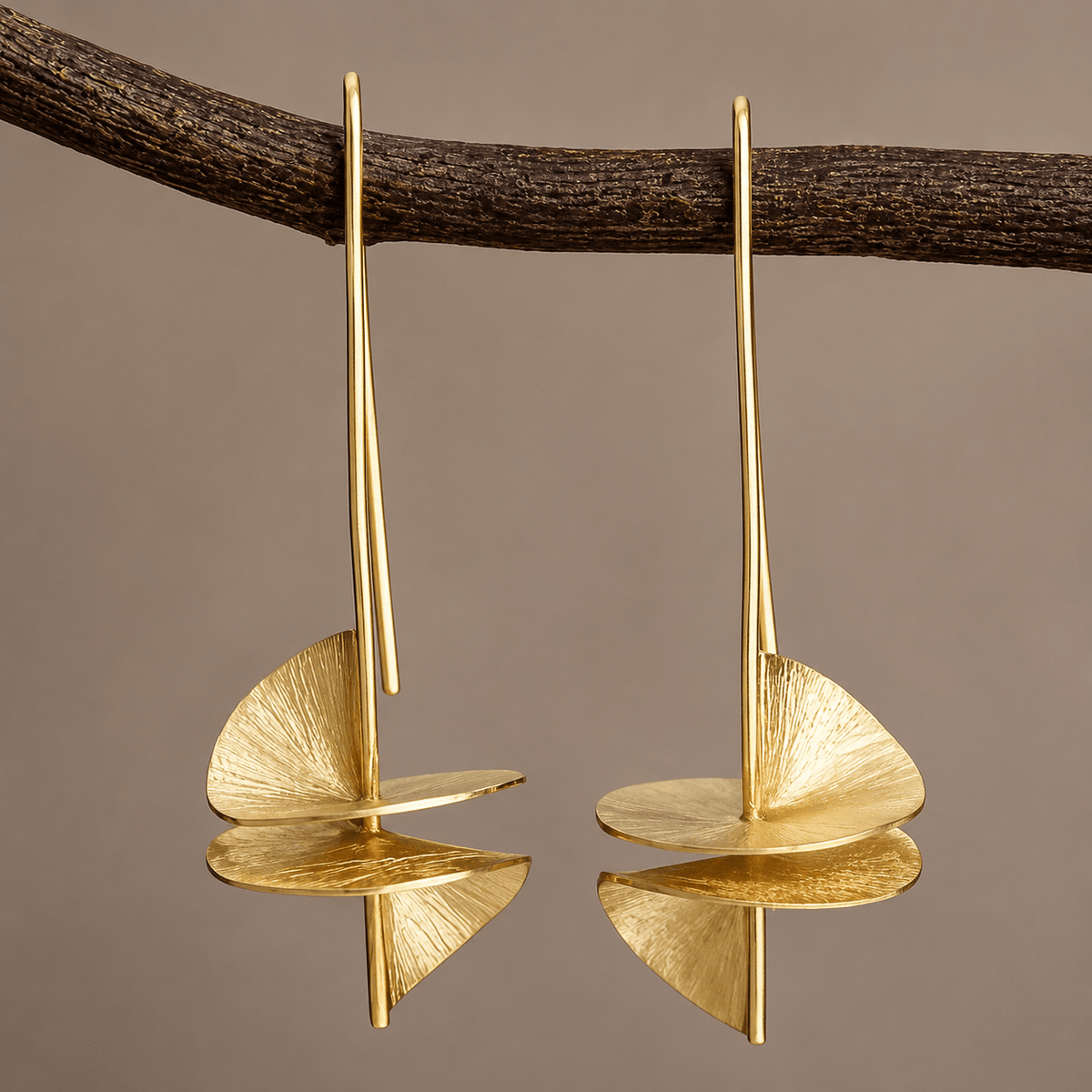 Modern Gold Sculptural Drop Earrings