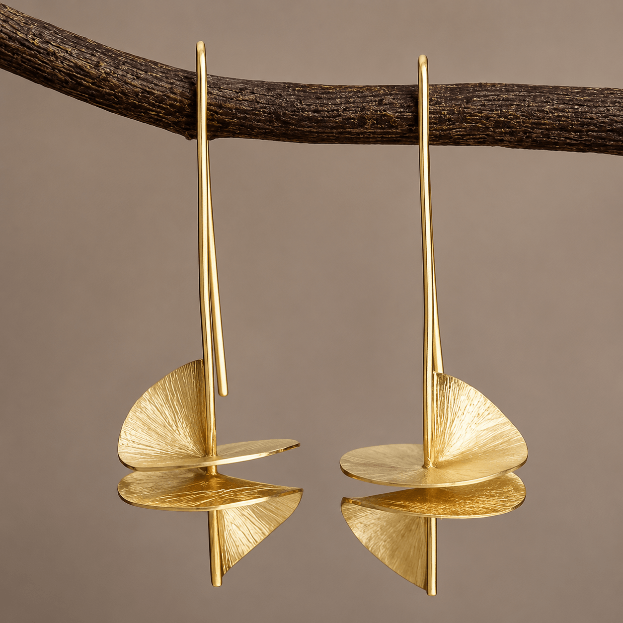 Modern Gold Sculptural Drop Earrings