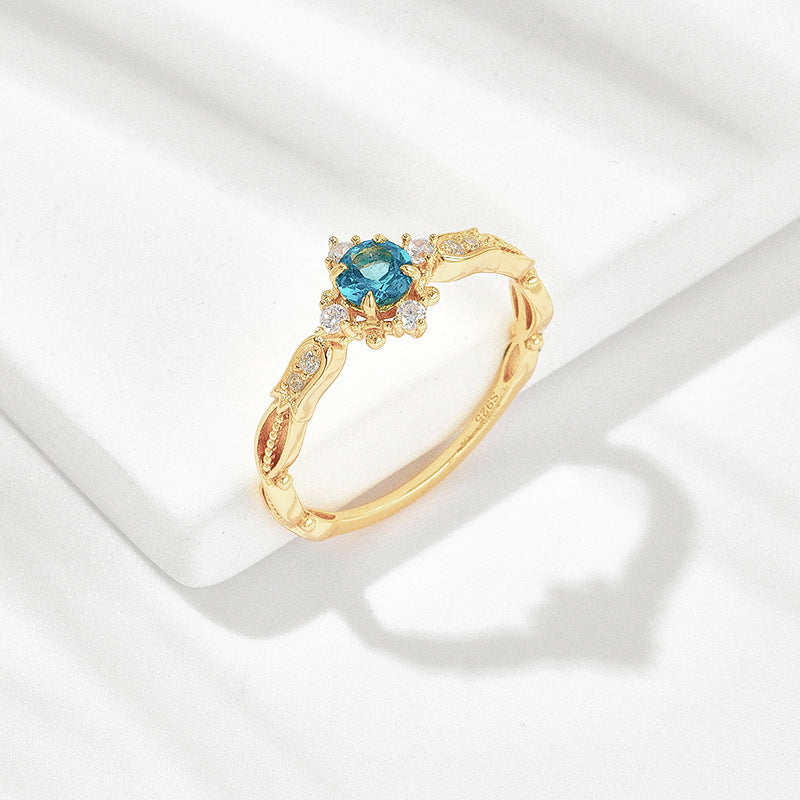Blue Square Halo Ring