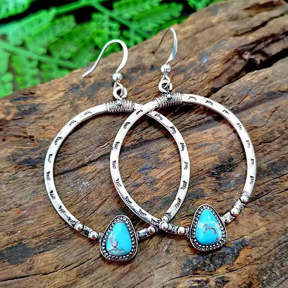 Vintage Bohemian Turquoise Circle Earrings