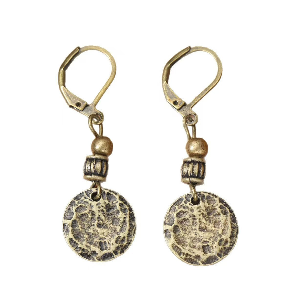 Vintage Bronze Leverback Coin Drop Earrings