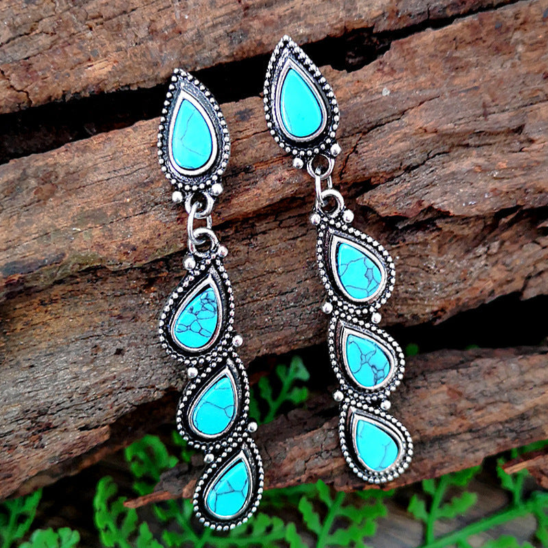 Vintage Bohemian Turquoise Silver Plated Earrings