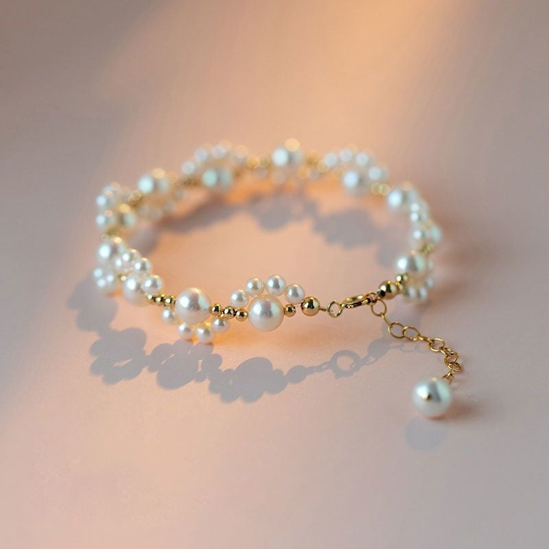 Classic Pearl Beaded Cat Paw Gold Plated Adjustable Bracelet