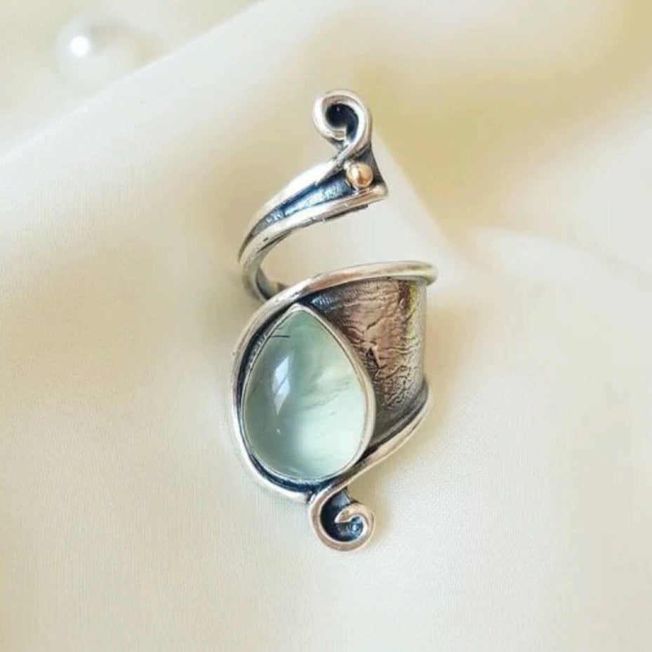 Vintage Asymmetric Gemstone Inlaid Adjustable Alloy Ring