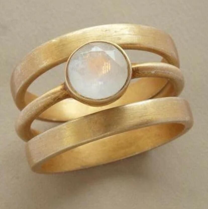 Vintage Moonstone Gold Triple Band Artisan Ring