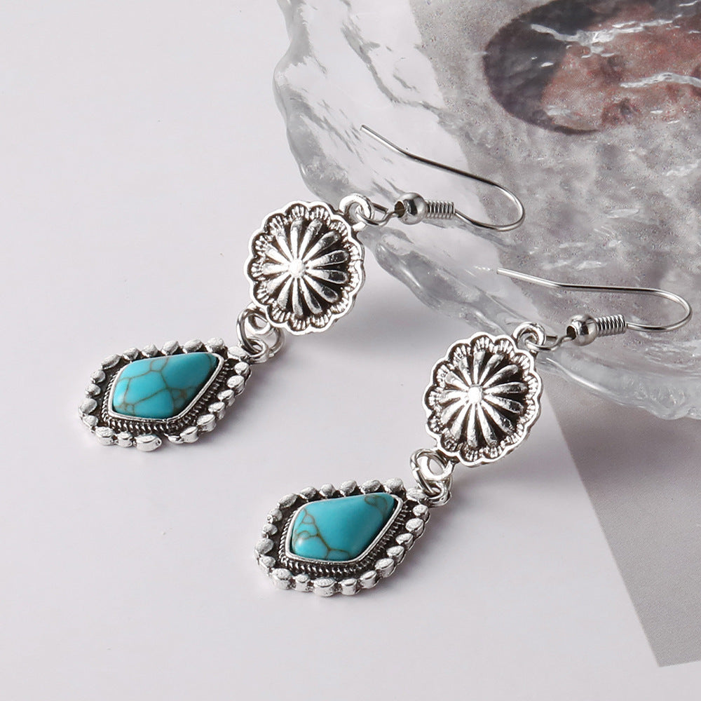Vintage Daisy Turquoise Drop Alloy Earrings